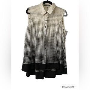 Signature Collection sleeveless polka dot black and white shirt II